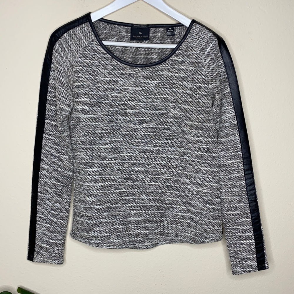 Maison Scotch Tweed Faux Leather Long Sleeve